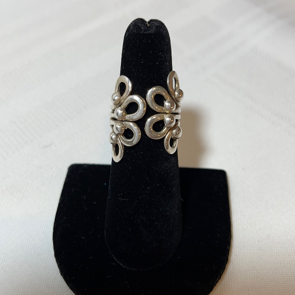 Sterling Silver Beaded Flower Ring - image 1
